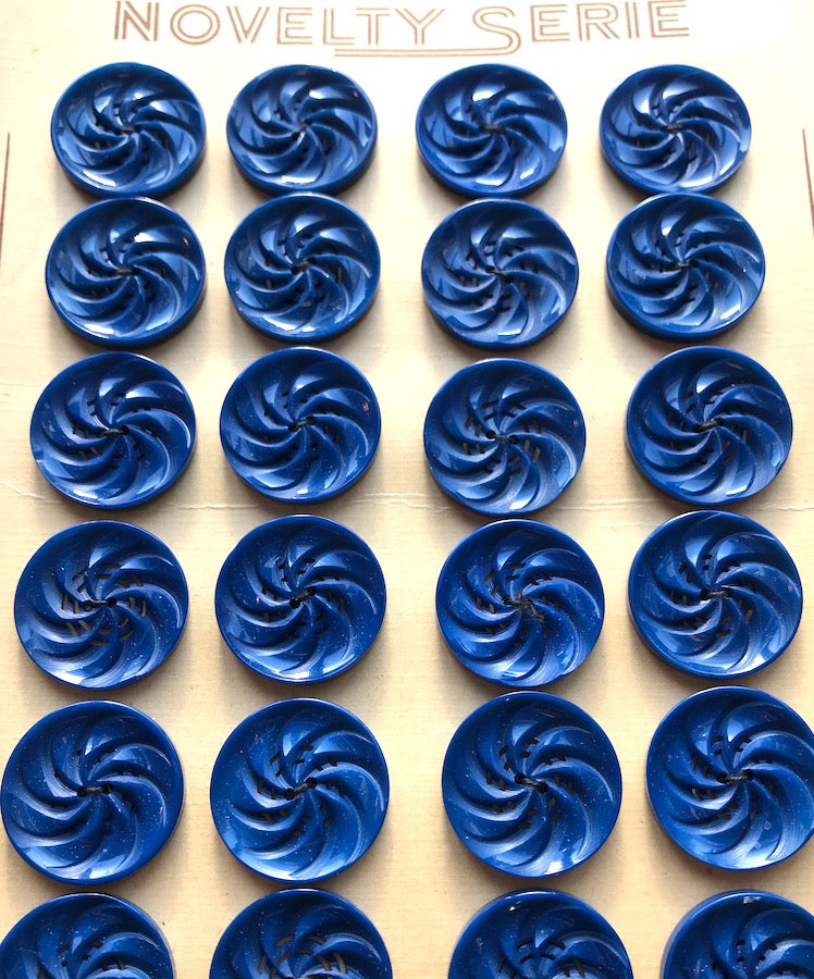 Sapphire Blue Vintage 1930s  Energetic Swirly Buttons 1.7cm or 2.2cm