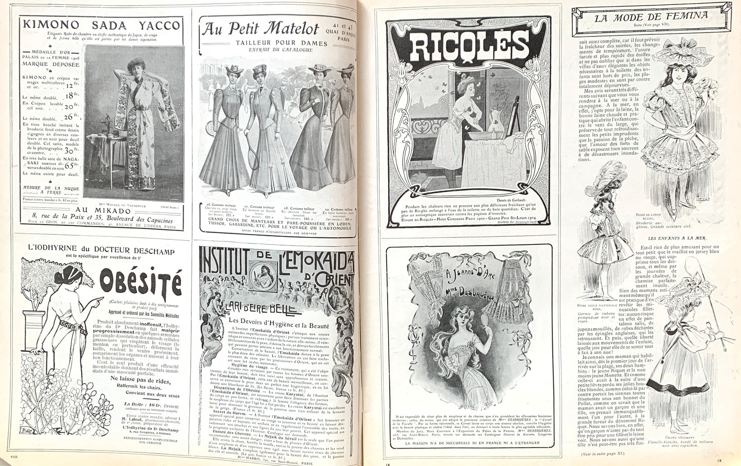 Playing Tennis on 1st July 1905 French Magazine FEMINA Gorgeous Illustrations, Fashion, Adverts