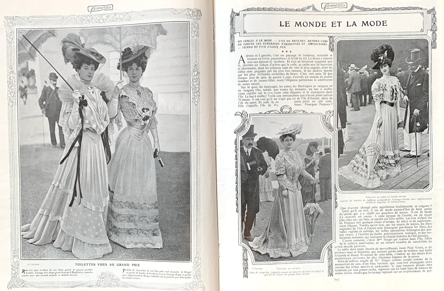 Playing Tennis on 1st July 1905 French Magazine FEMINA Gorgeous Illustrations, Fashion, Adverts