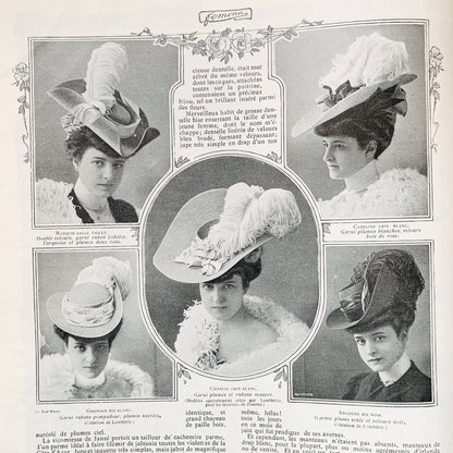 Playing Tennis on 1st July 1905 French Magazine FEMINA Gorgeous Illustrations, Fashion, Adverts