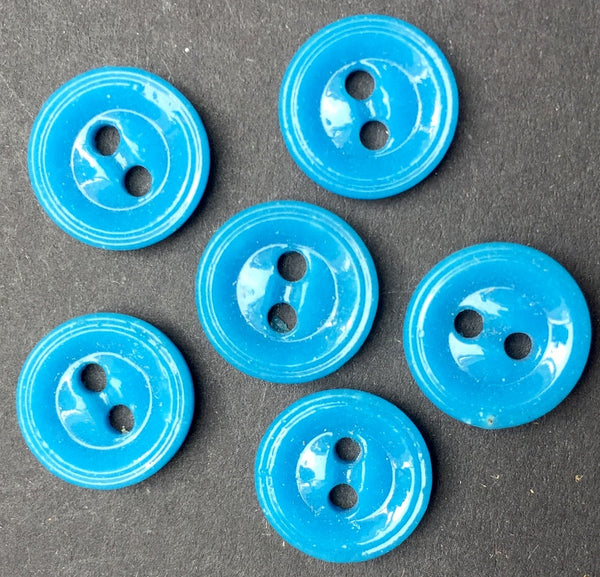 6 Small 11mm Deep Turquoise Vintage Glass Buttons
