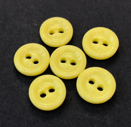 6 Buttercup Yellow 12mm Vintage Glass Buttons