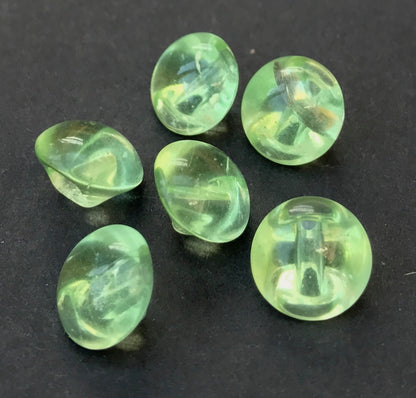 6 Sparkly 1cm Vintage Czechoslovakian Fresh Green Glass Buttons