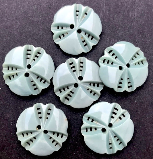 6 Soft Aqua Blue Grey 1930s French 1.7cm  or 2.2cm  Buttons