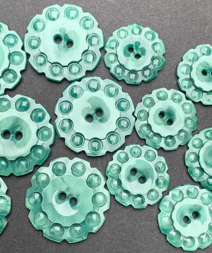6 Silvery Green Vintage 1940s French  Buttons - 2.2cm or 1.7cm