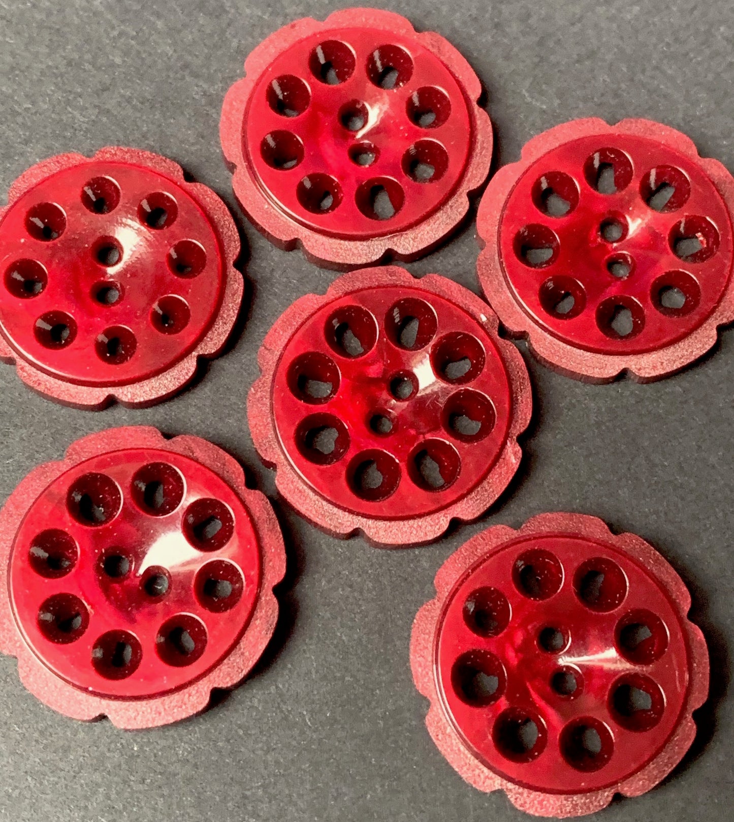 6 Claret Red 2.2cm Vintage French  Buttons