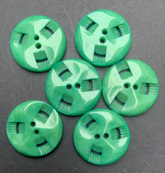 6 Gentle Fern Green 2.2cm Vintage French  Buttons