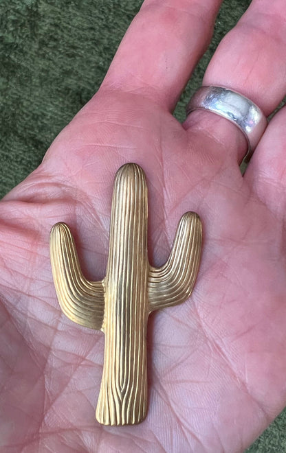 5.5cm Tall Shiny Golden Vintage Brass Cactus Stampings
