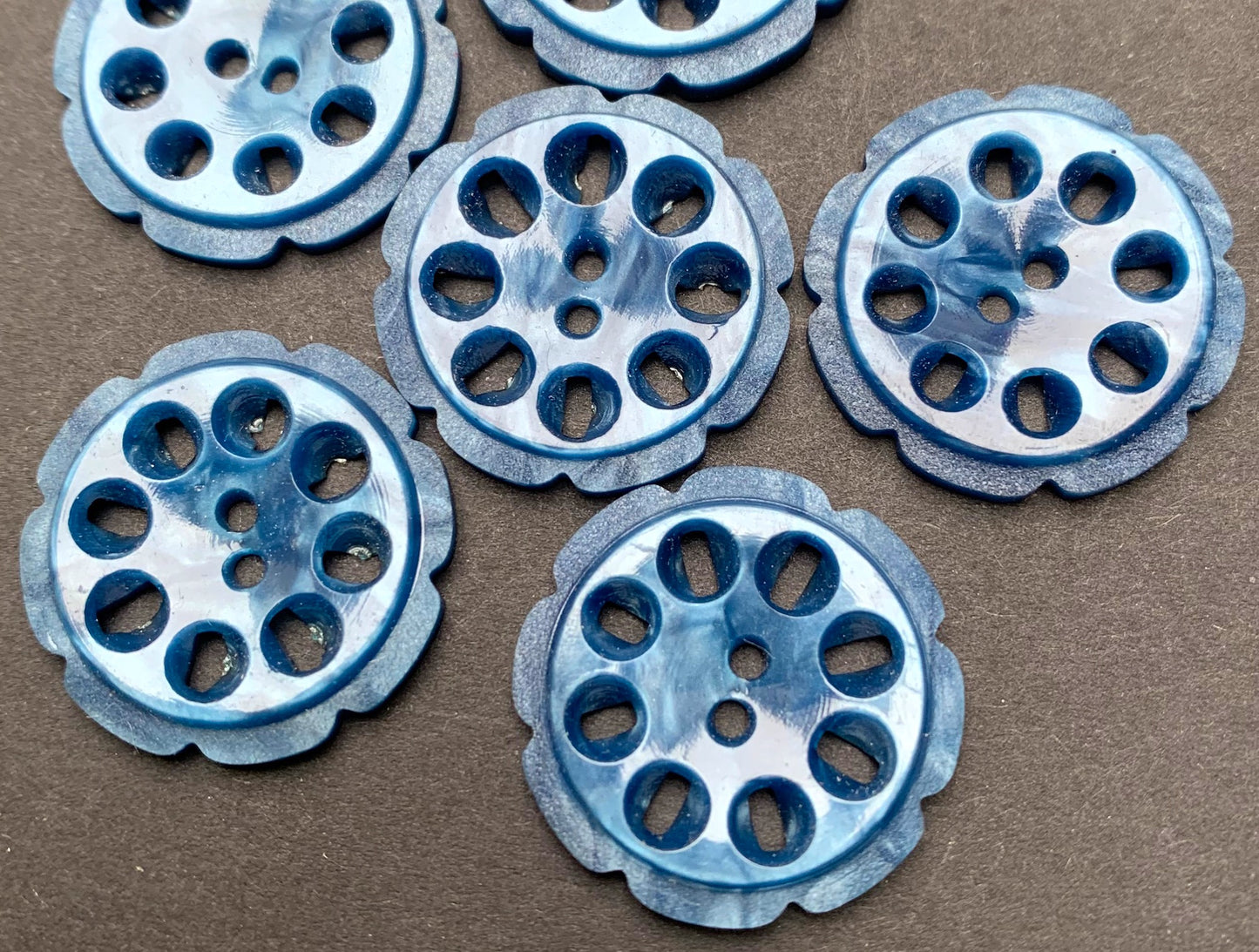 6 Steely Blue 2.2cm or 1.6cm Vintage French  Buttons