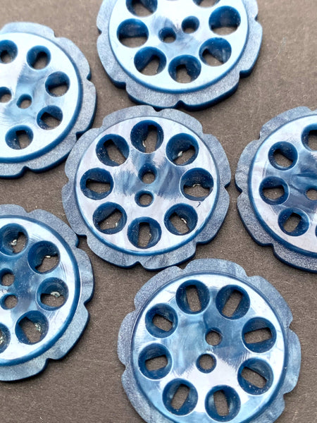 6 Steely Blue 2.2cm or 1.6cm Vintage French  Buttons