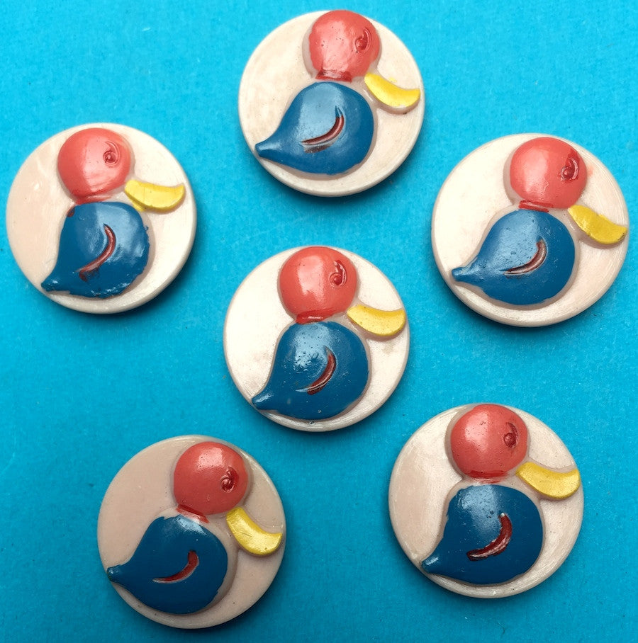 6 Vintage Italian Duck Buttons - 2cm wide- Pink Background