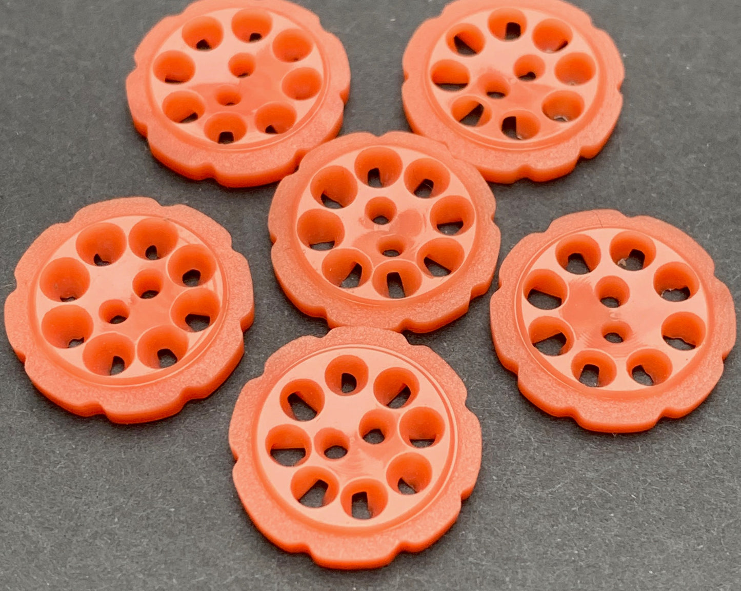6 Coral Pink 2.2cm or 1.7cm Vintage French Buttons