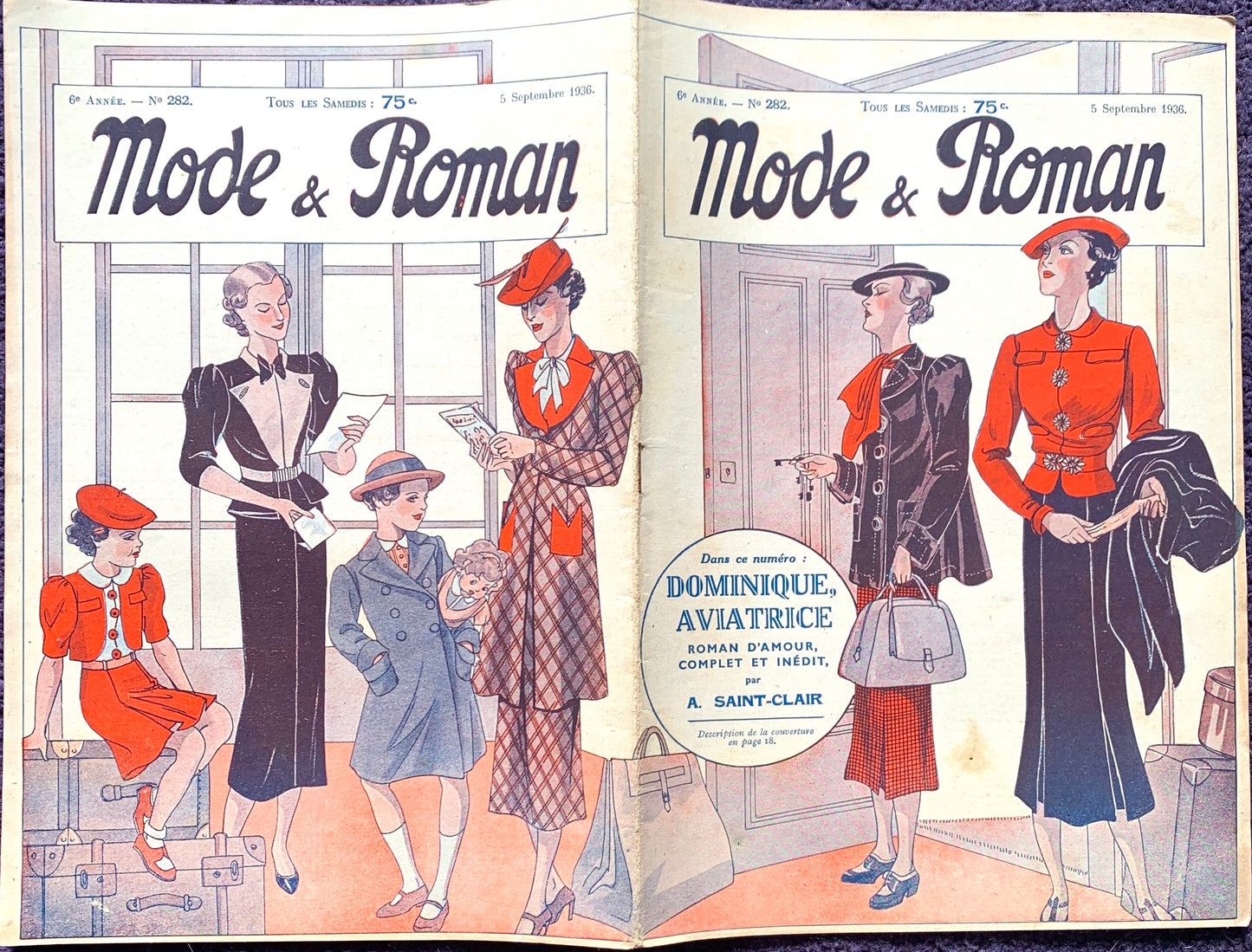 Arriving Home from Holiday on Cover of September 1936 French Magazine Mode & Roman