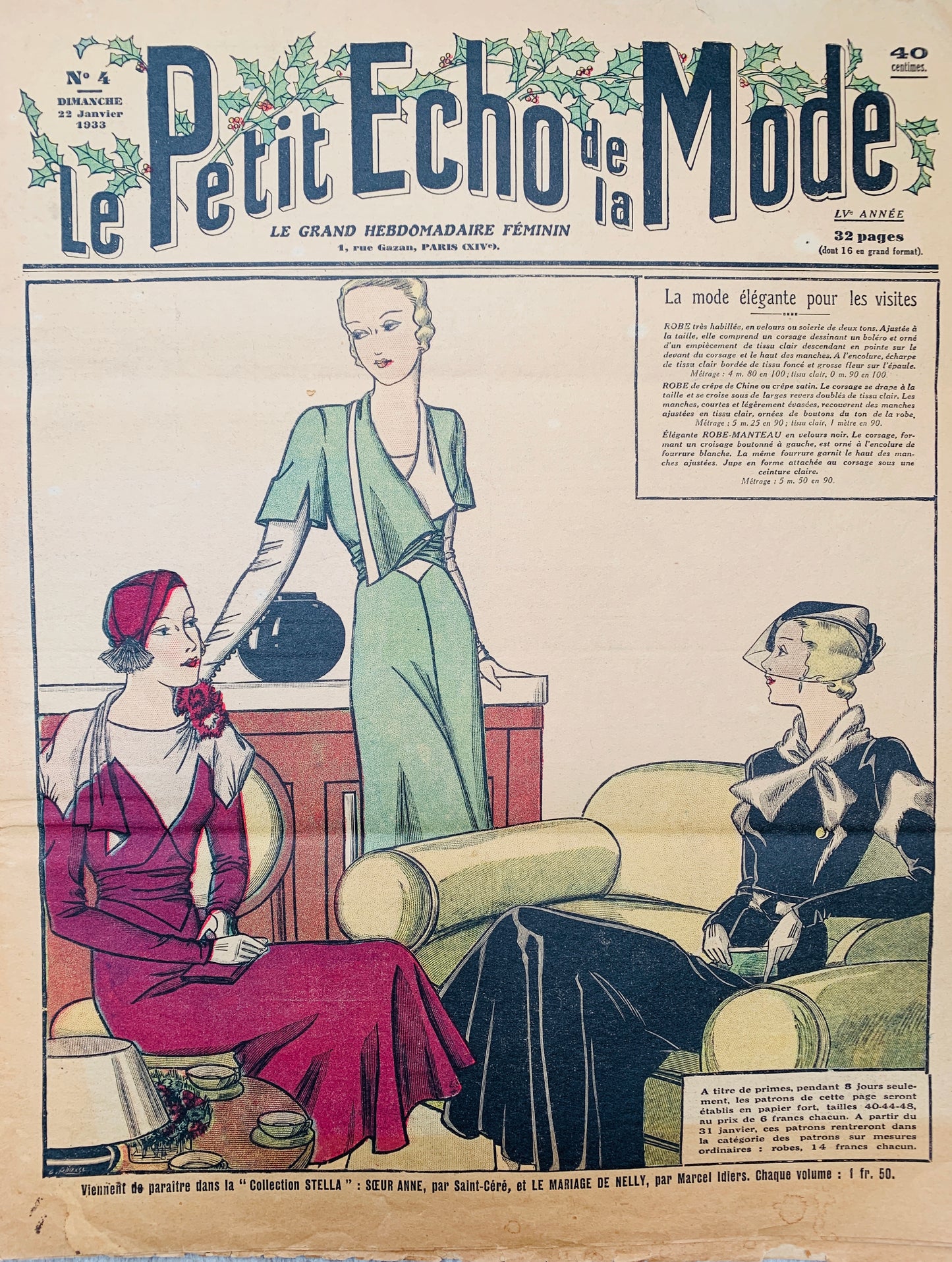 22nd January 1933 French Fashion Paper Le Petit Echo de la Mode