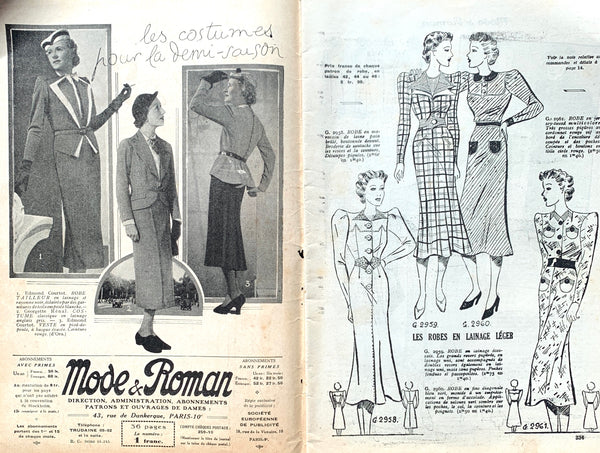 Late Summer Fashion on Front Cover of September 1937 French Magazine Mode & Roman