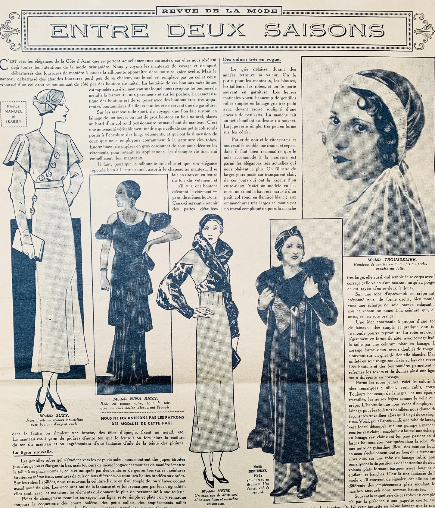 22nd January 1933 French Fashion Paper Le Petit Echo de la Mode