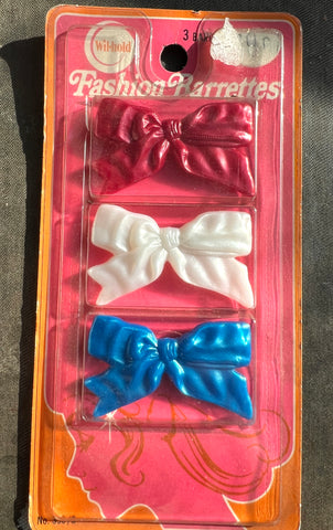 Gloriously 1970s Display Sheet of 3 Big Bow Hair Clips