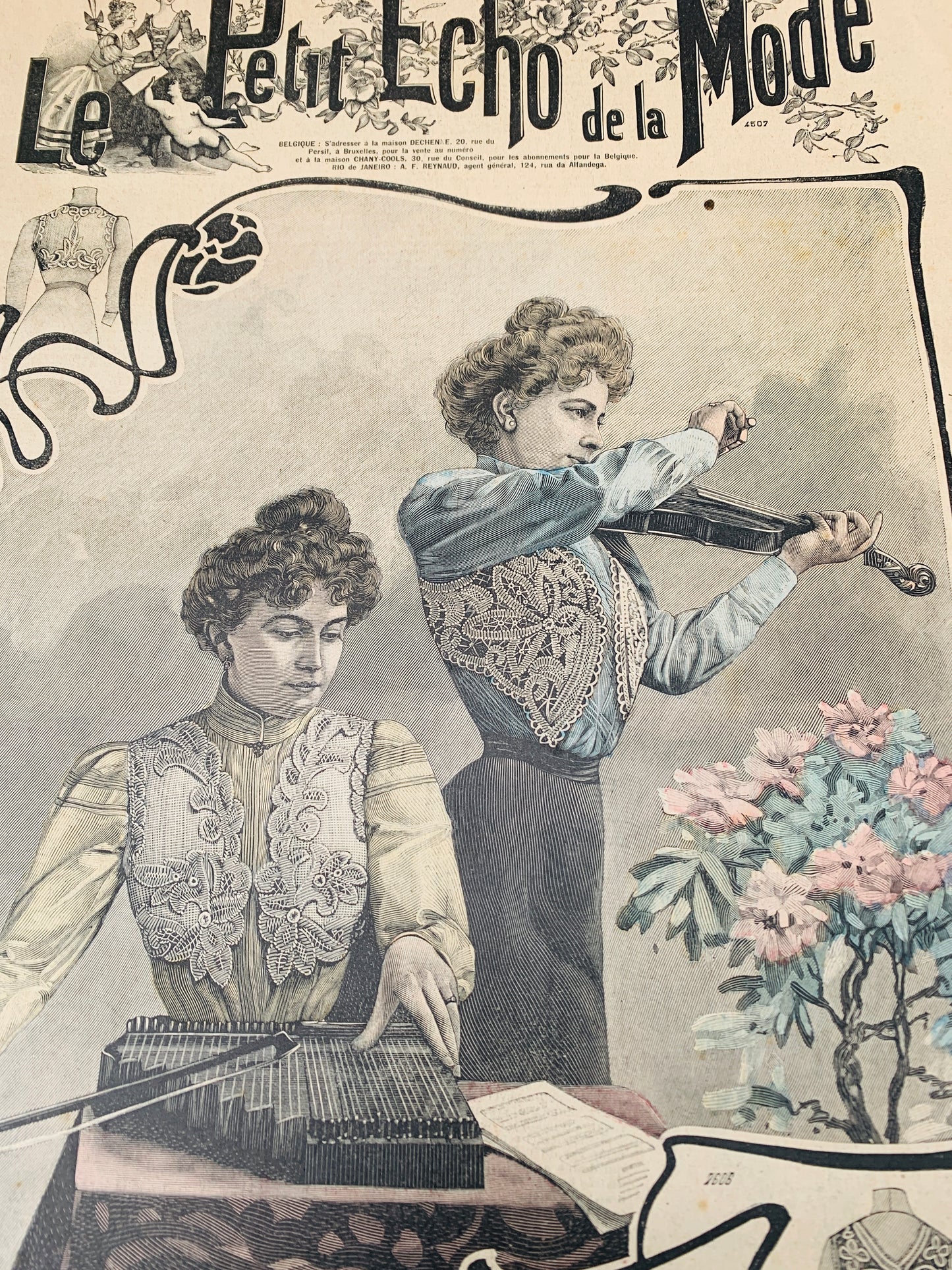 Violin and Zither on Cover and Wedding Dress inside 19th May 1901 French Magazine Le Petit Echo de la Mode