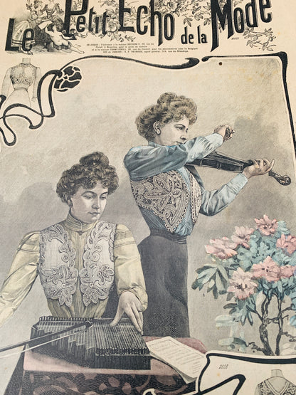 Violin and Zither on Cover and Wedding Dress inside 19th May 1901 French Magazine Le Petit Echo de la Mode
