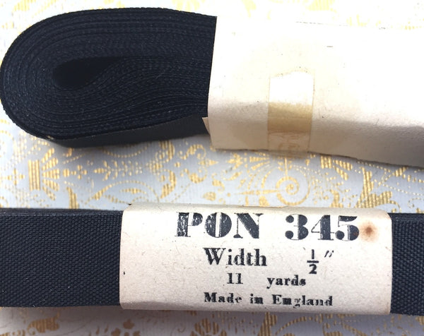 11 yds VINTAGE Black 1/2" wide Ribbon Made in ENGLAND