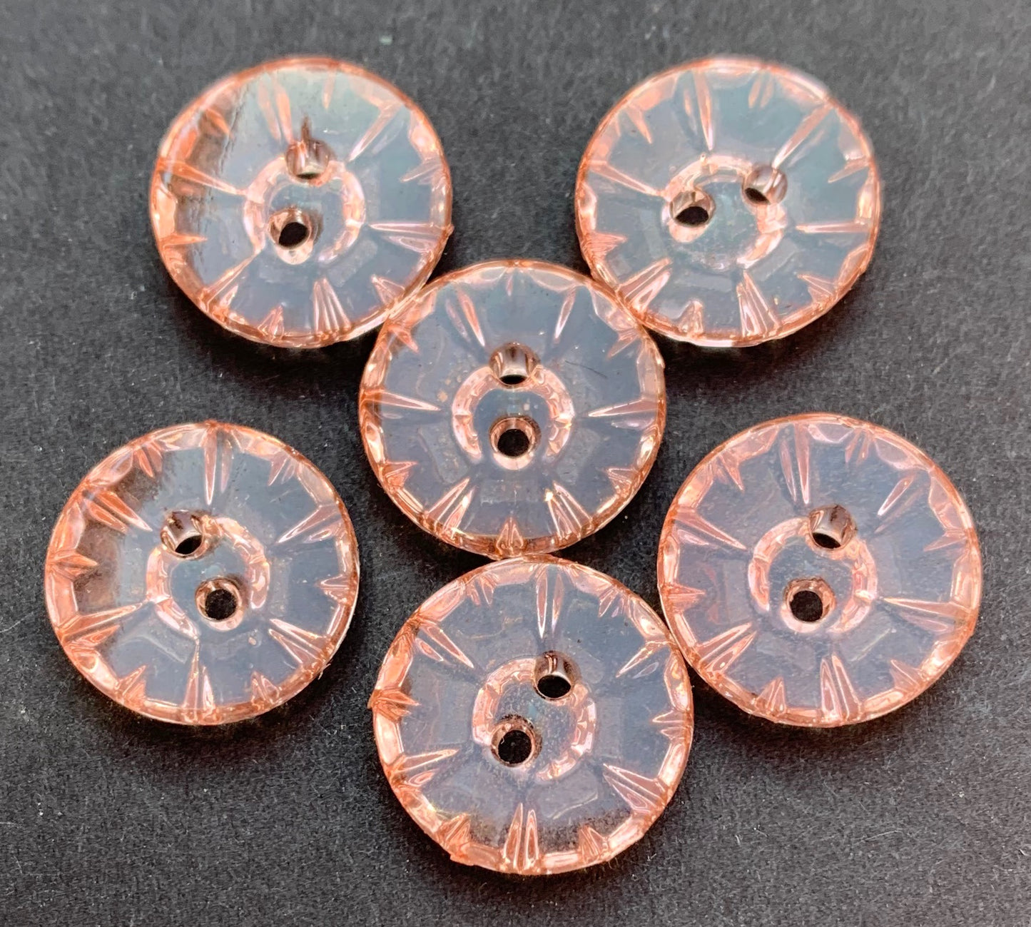 6 Shimmering Boudoir Pink Vintage Glass 1.3cm Buttons