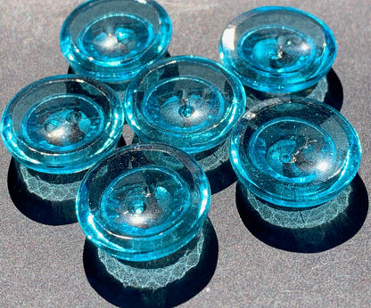 6 x 18mm Gleaming Turquoise 1930s Glass Buttons