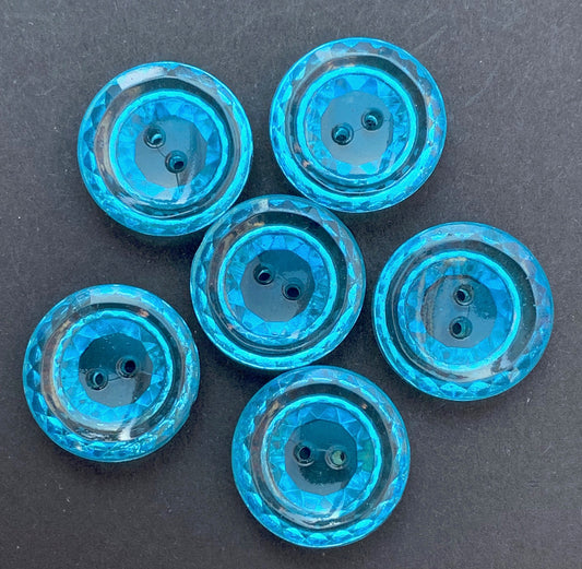 6 x 18mm Gleaming Turquoise 1930s Glass Buttons