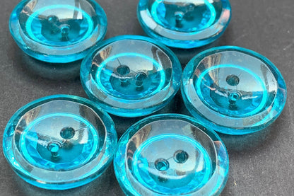 6 x 18mm Gleaming Turquoise 1930s Glass Buttons