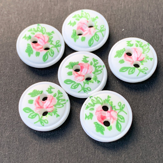 6 Delicate Vintage Flower Buttons - 1.4cm wide.