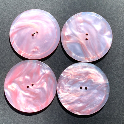 1 Extraordinarily Silvery Pink Big 3.7cm Vintage Moonglow Lucite Buttons