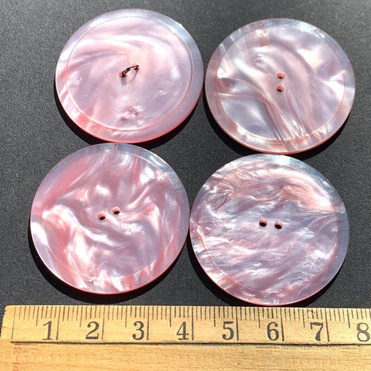 1 Extraordinarily Silvery Pink Big 3.7cm Vintage Moonglow Lucite Buttons