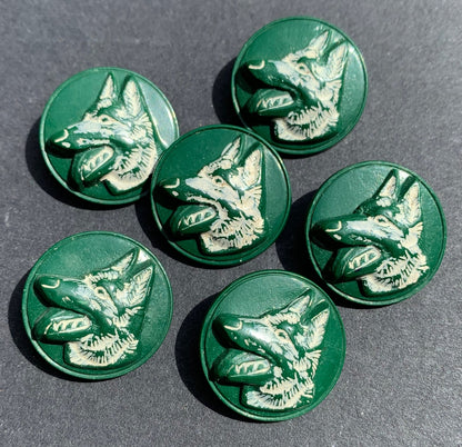 6 Vintage German Shepherd Dog Buttons - 2cm -Choice of Colours