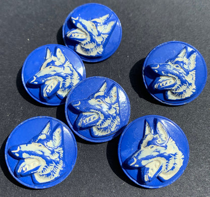 6 Vintage German Shepherd Dog Buttons - 2cm -Choice of Colours