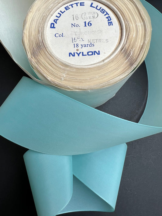 Pale Turquoise Vintage Swiss 5cm / 2" Nylon Ribbon - 18 yd roll.
