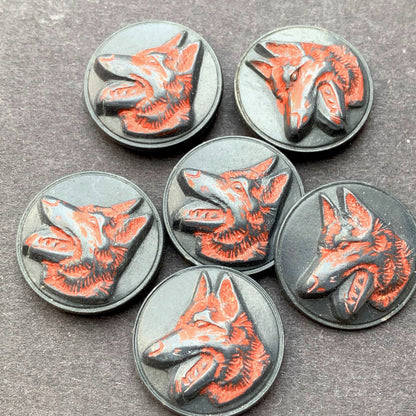 6 Vintage German Shepherd Dog Buttons - 2cm -Choice of Colours