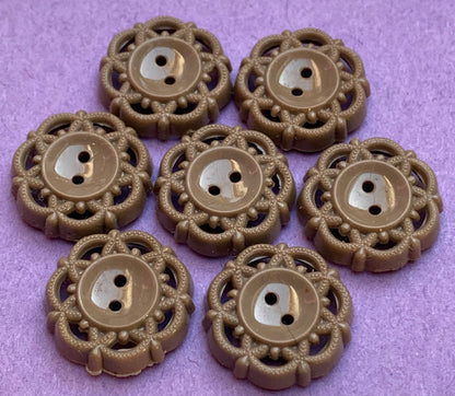 6 Mushroom Brown 1.7cm or 2cm Space Age Vintage Buttons