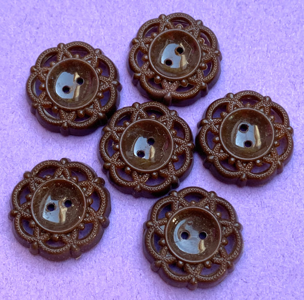 6 Chocolate Brown 2cm Space Age Vintage Buttons