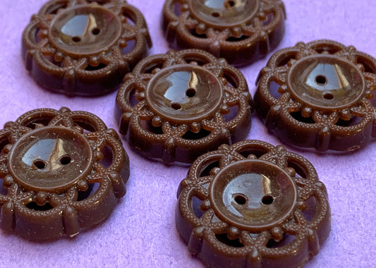 6 Chocolate Brown 2cm Space Age Vintage Buttons