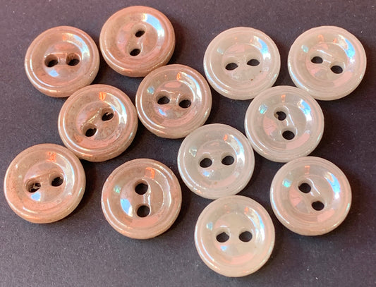 6 Vintage 1930s Pearly French 1.2cm Glass Buttons.