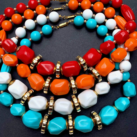Big Vibrant 1970s Necklaces - Choice of Colours - Old Shop Stock