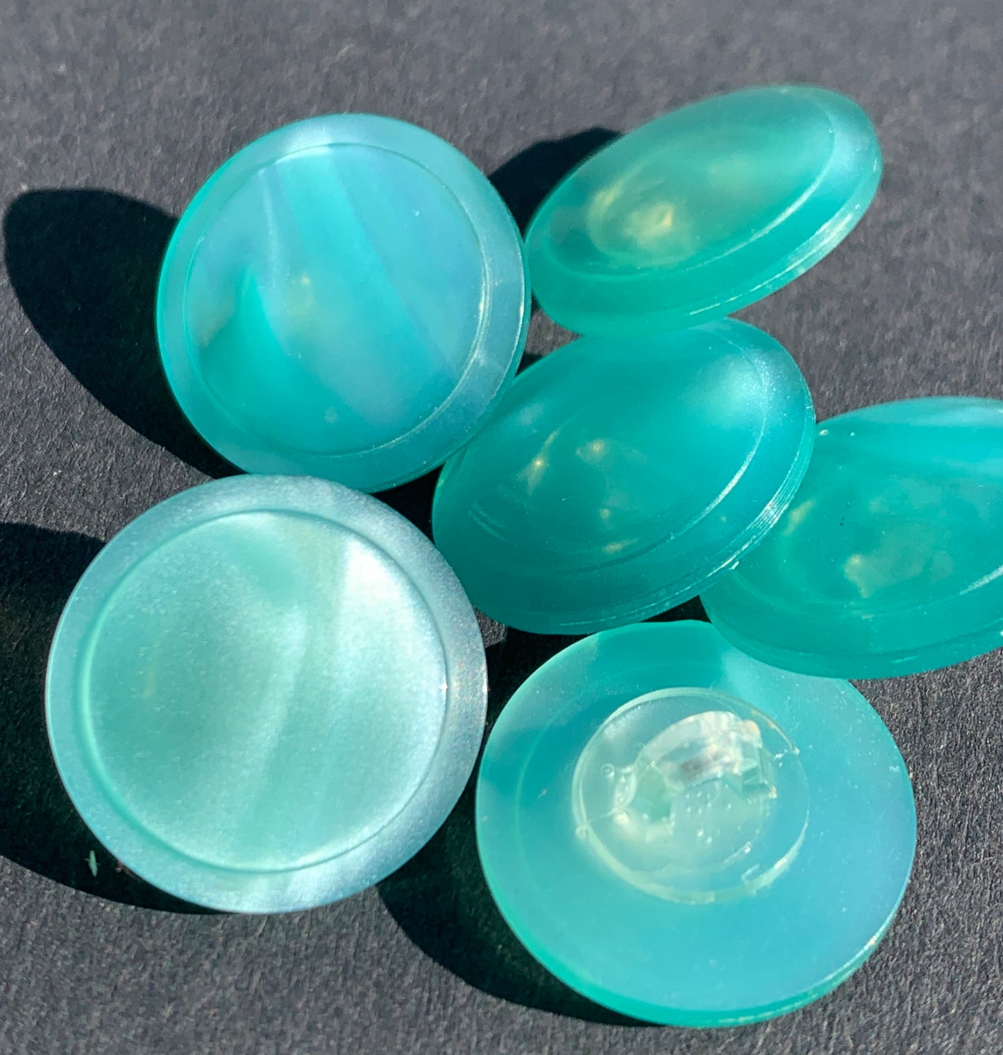 6 or 24 Silvery Aqua Turquoise Vintage Moonglow Lucite Buttons 1.5cm or 2cm -Made in England