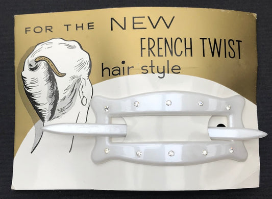 Vintage French White Diamante Hair Barrette
