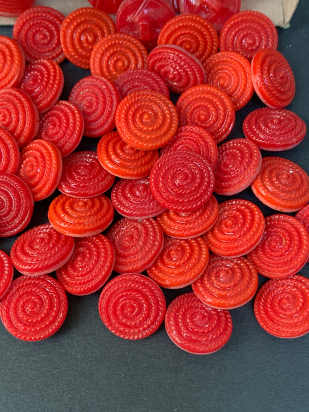 2 Gross -288 -Vintage Red 14mm Coiled Rope Glass Buttons