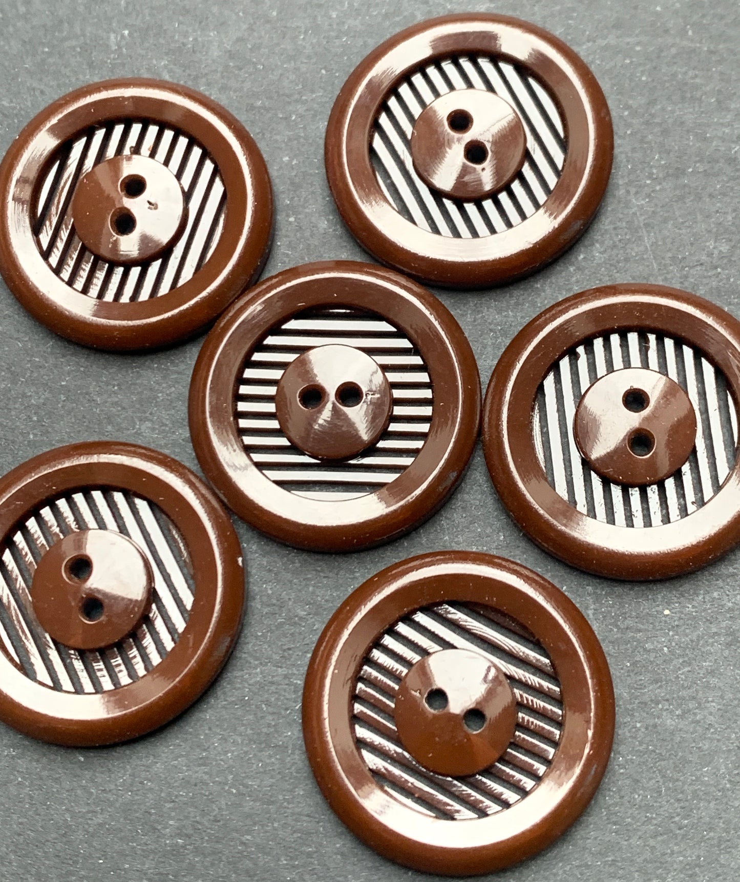 6 or 24 Stripey Chocolate Brown Vintage 2cm or 1.7cm Buttons
