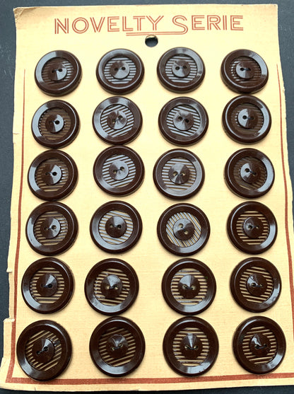 6 or 24 Stripey Chocolate Brown Vintage 2cm or 1.7cm Buttons