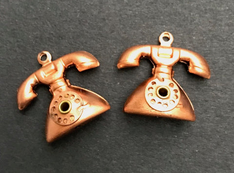 2 Vintage 1940s Telephone Charms with moving dials - 2cm wide and tall