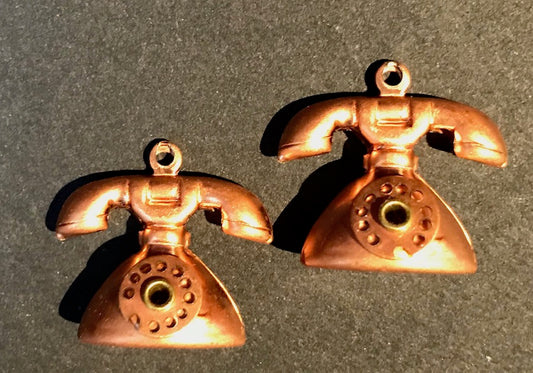 2 Vintage 1940s Telephone Charms with moving dials - 2cm wide and tall