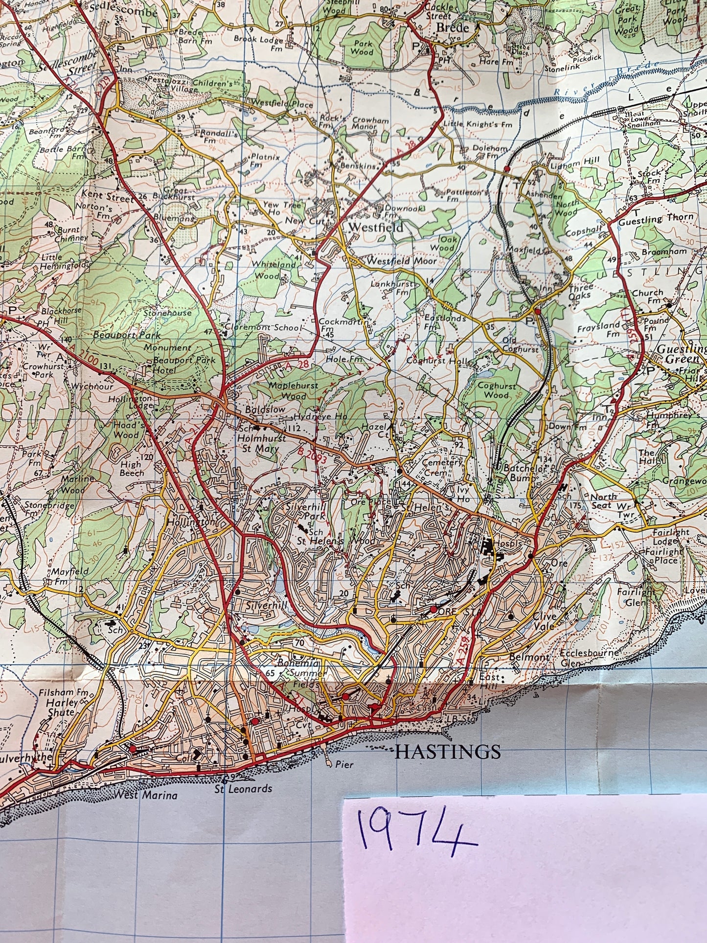 1980 ORDNANCE SURVEY Map of  Eastbourne and Hastings