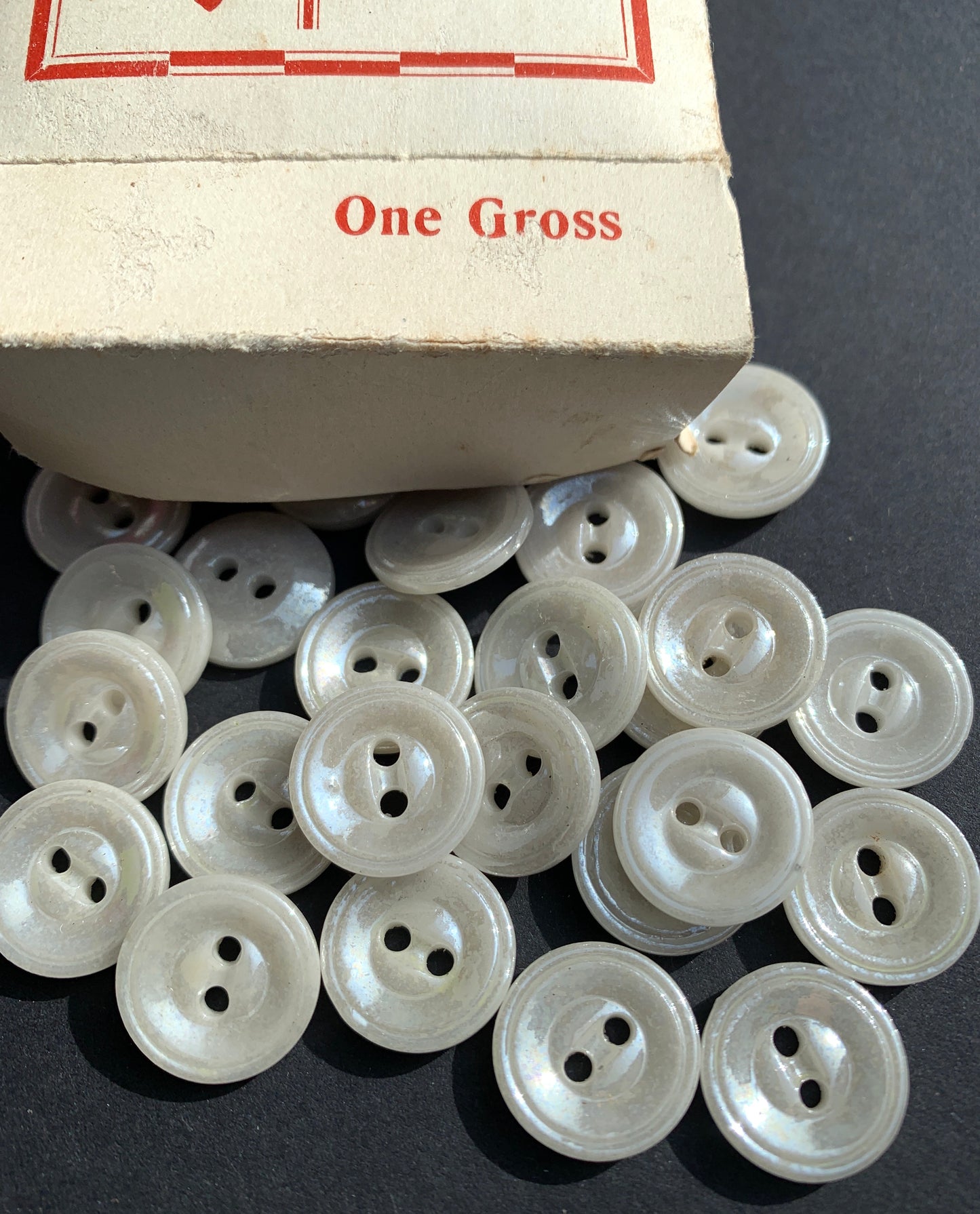 6 Vintage 1.5cm Pearly White Glass Buttons.