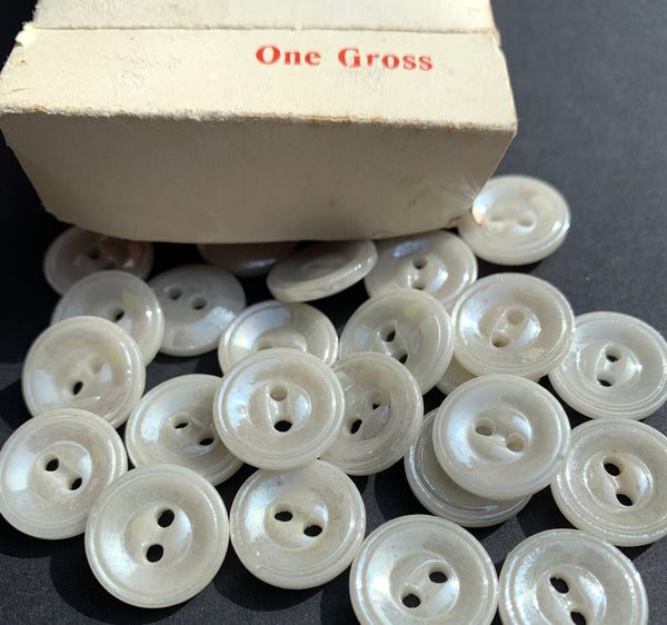 6 Vintage 1.5cm Pearly White Glass Buttons.